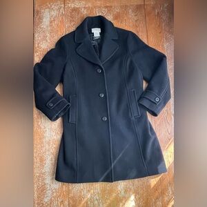 L.L.Bean Classic Black Lambswool Polo Coat, Three-Quarter Length Size 10 Ladies